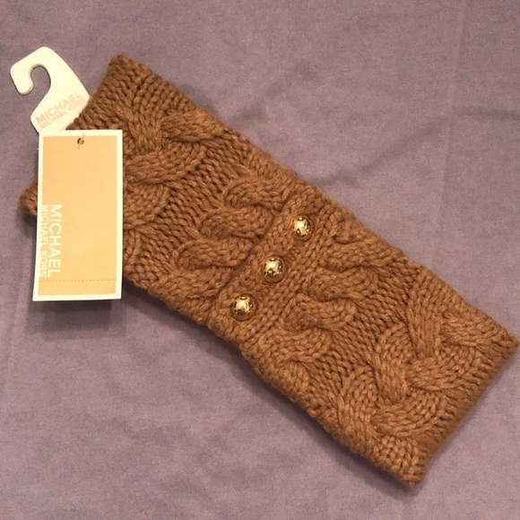 Brand New Michael Kors Cable Knit Earband Headband Camel w/ Gold Accents - Picture 1 of 9